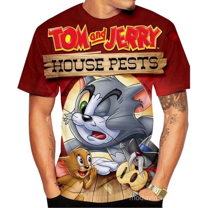 Camiseta Masculina de Verão Estilo Anime com Estampa 3D, Gola Redonda, Neutra, Harajuku, Casual, Esportiva, Manga Curta