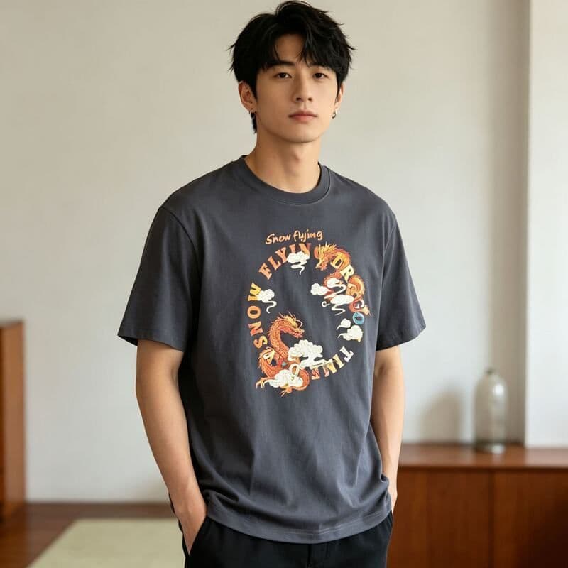 Bedoha Camiseta masculina de manga curta de verão com bainha estampada na moda Casual meia manga camiseta solta