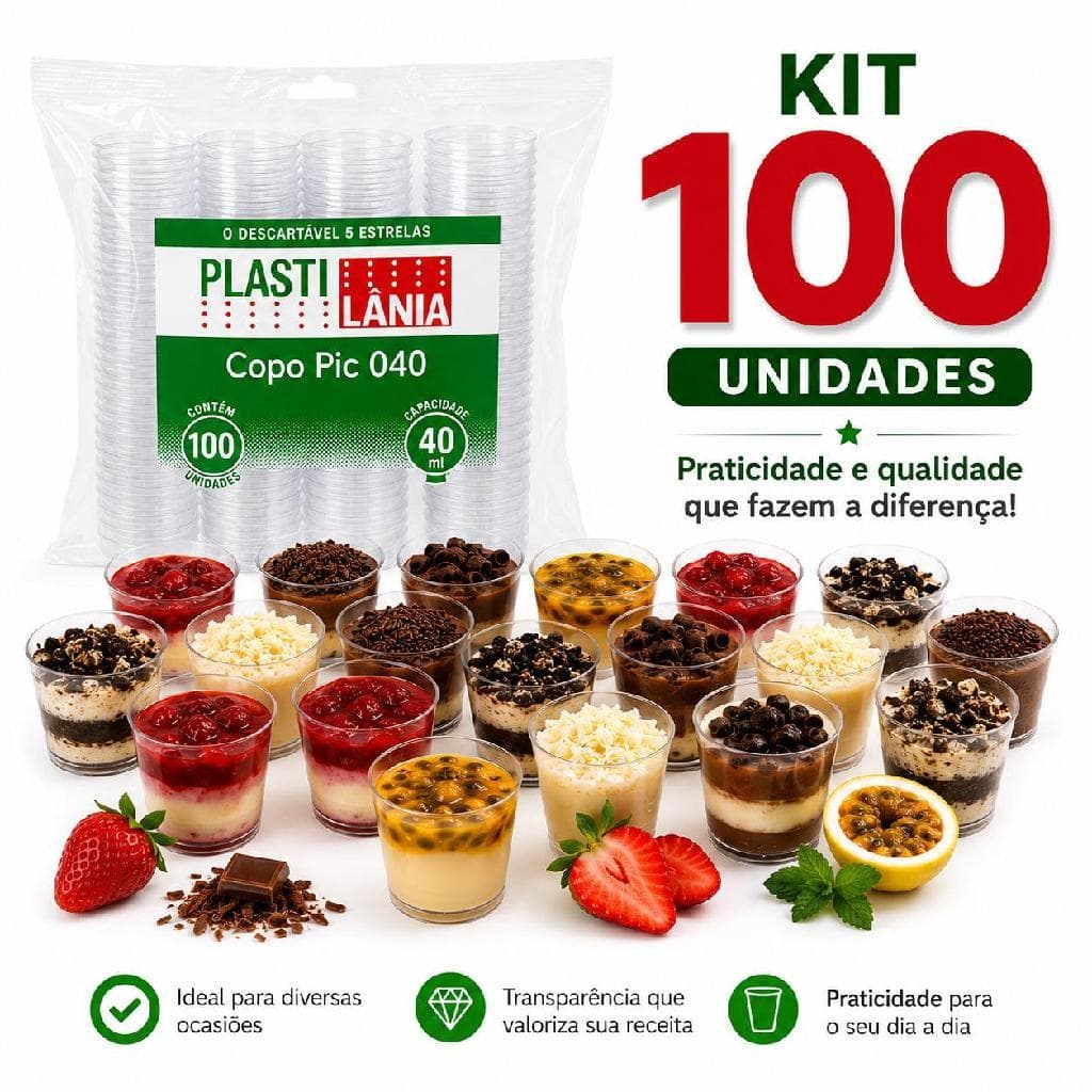 100un Copinho Acrílico Pic Festa 40ml Transp Envio24h C/nf