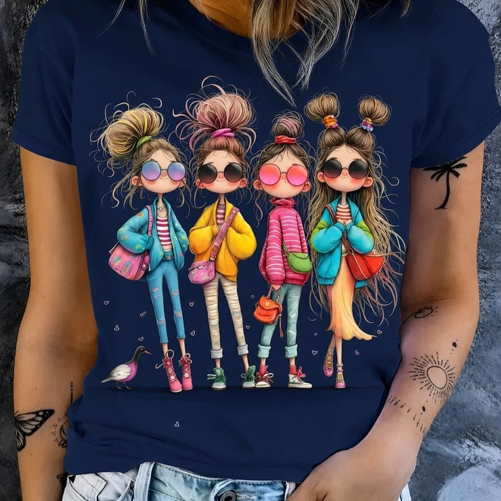 Camiseta Feminina de Gola Redonda Estampada T-shirt Feminina Casual Camiseta Blusinha Feminina Conforto Todas as Estação