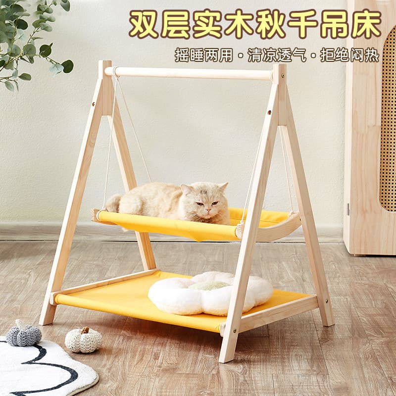 Maca de gato rede de gato balanço superior inferior dupla camada cama de gato madeira maciça verão dormir cama para anim