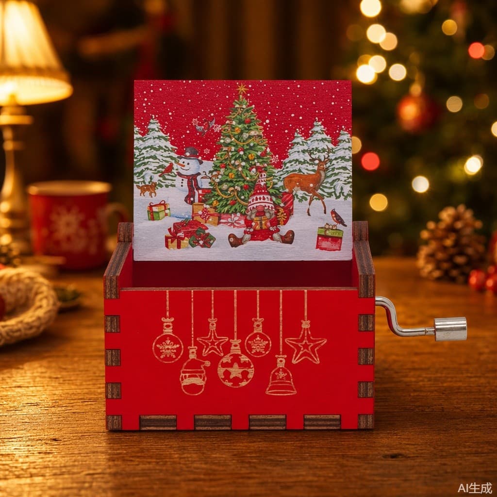Caixa de música com manivela de natal, requintado, armazenamento de presente, decoração de festa, ornamentos, atacado, c