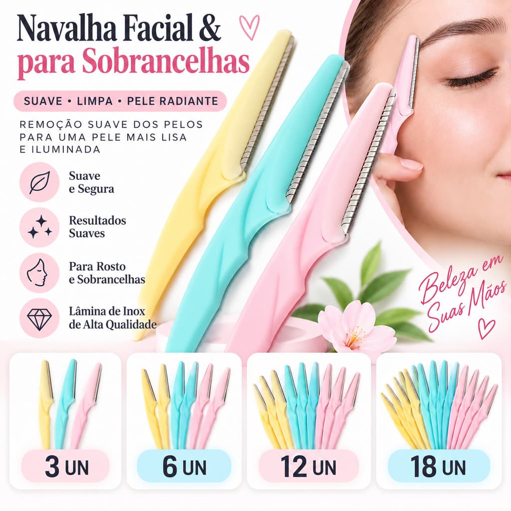 Kit 3/6/12/18 Lâmina Sobrancelha e Rosto Navalha Navalhete Depilação Facial Sobrancelhas Buço