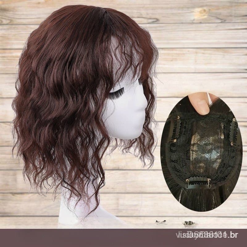 Topo Da Cabeça Remendo De Cabelo Falso Franja Encaracolado Simulação Permanente Aumentar O volume Fofo Invisível Cobertu