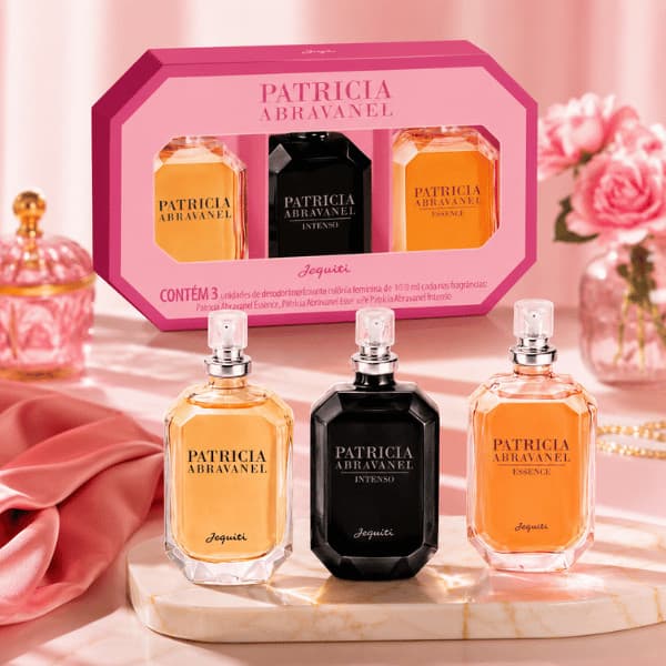 Kit Perfumes Patricia Abravanel Jequiti com 3 Fragrâncias Femininas – Essence + Intenso + Clássico |Presente Exclusivo