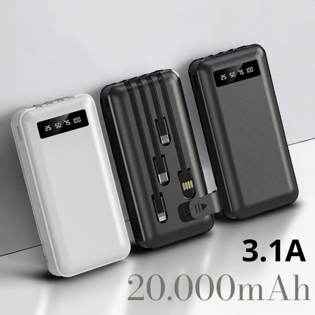10000/20000mah Carregador Power Bank Portátil Universal Saida 4 Cabos