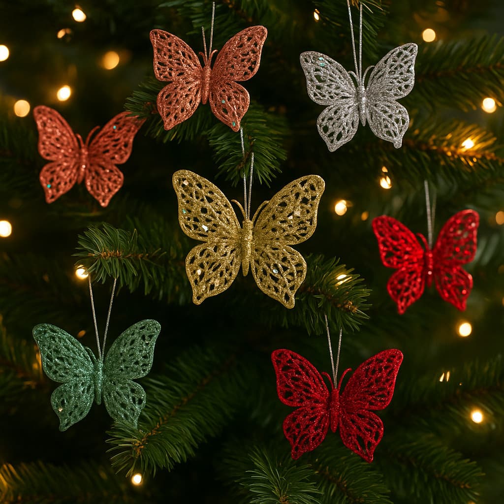 Borboletas Decorativas com Glitter – Kit 6 Unidades para Natal