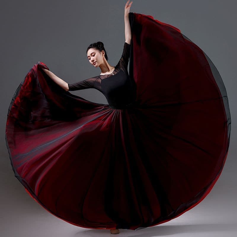 [WDF] Tecido Duplo Chiffon 720°Saia grande de balanço para dança, saia de dança clássica Xinjiang, saia quadrada para Pe