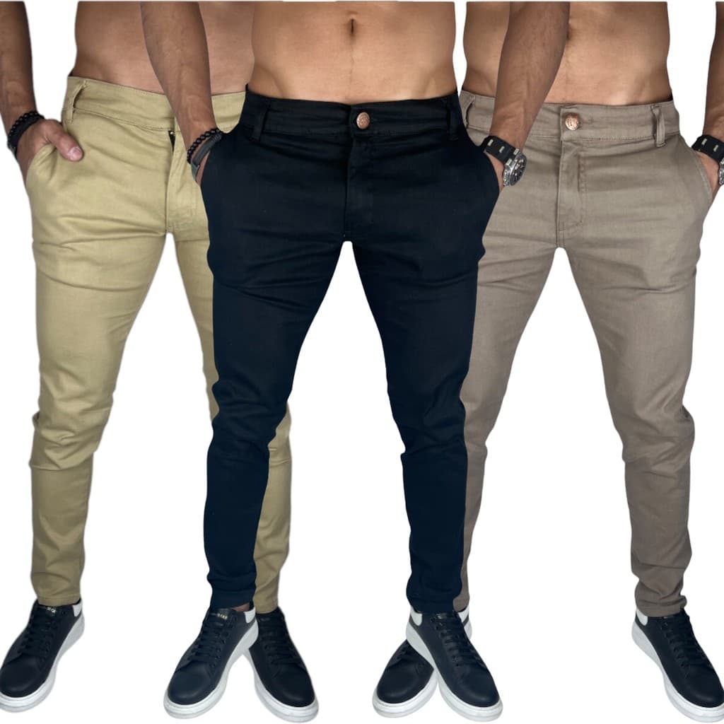 3 Calças Sarja Masculina Alfaiataria Moderna Premium Look Executivo 2025