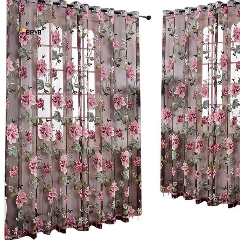 Cortina Decorativa De Porta De Vidro , De Voile Peônia Para Quarto , Tule Com Pingentes De Presunto De Renda Janela Fran
