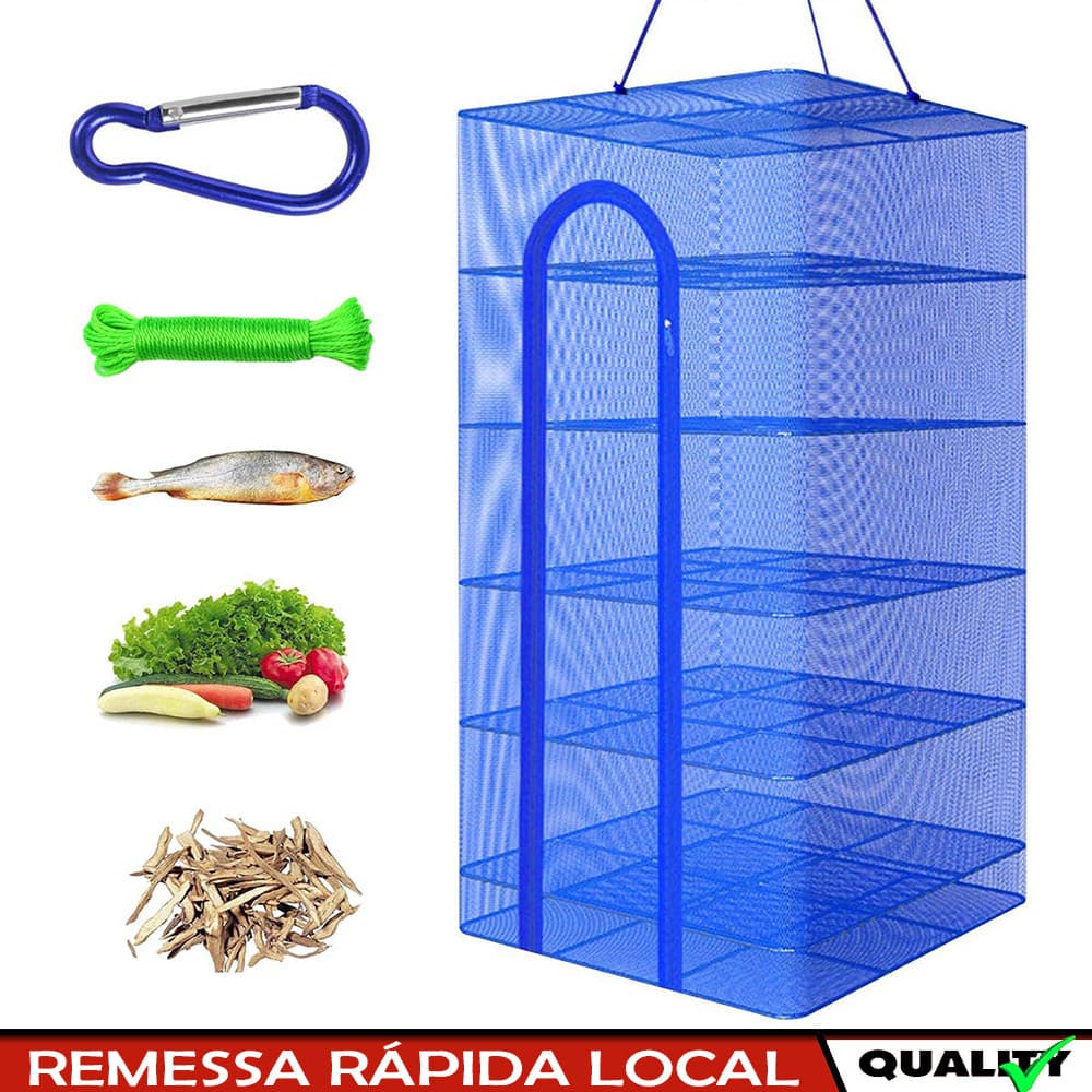 6 camadas Rack de secagem suspenso, rede de malha suspensa com zíper, rede ventilada para secar ervas plantas, frutas