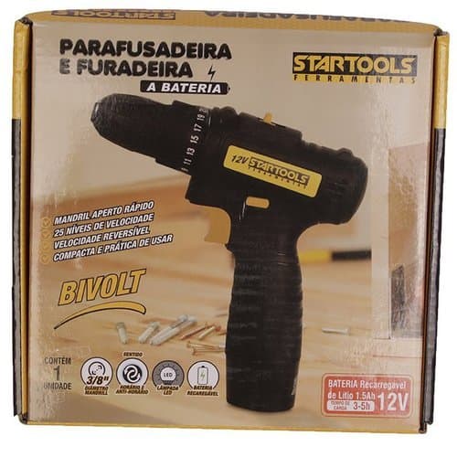 Parafusadeira Furadeira Bateria 12v Portatil Potente Versatil Ferramenta