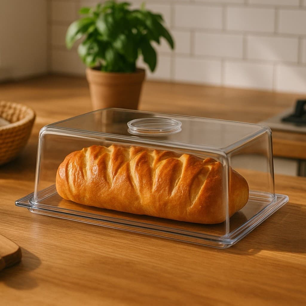 Porta Pão Salgados Doces Acrílico Com Tampa Retangular Transparente 28x15 Protetor Alimento Premium
