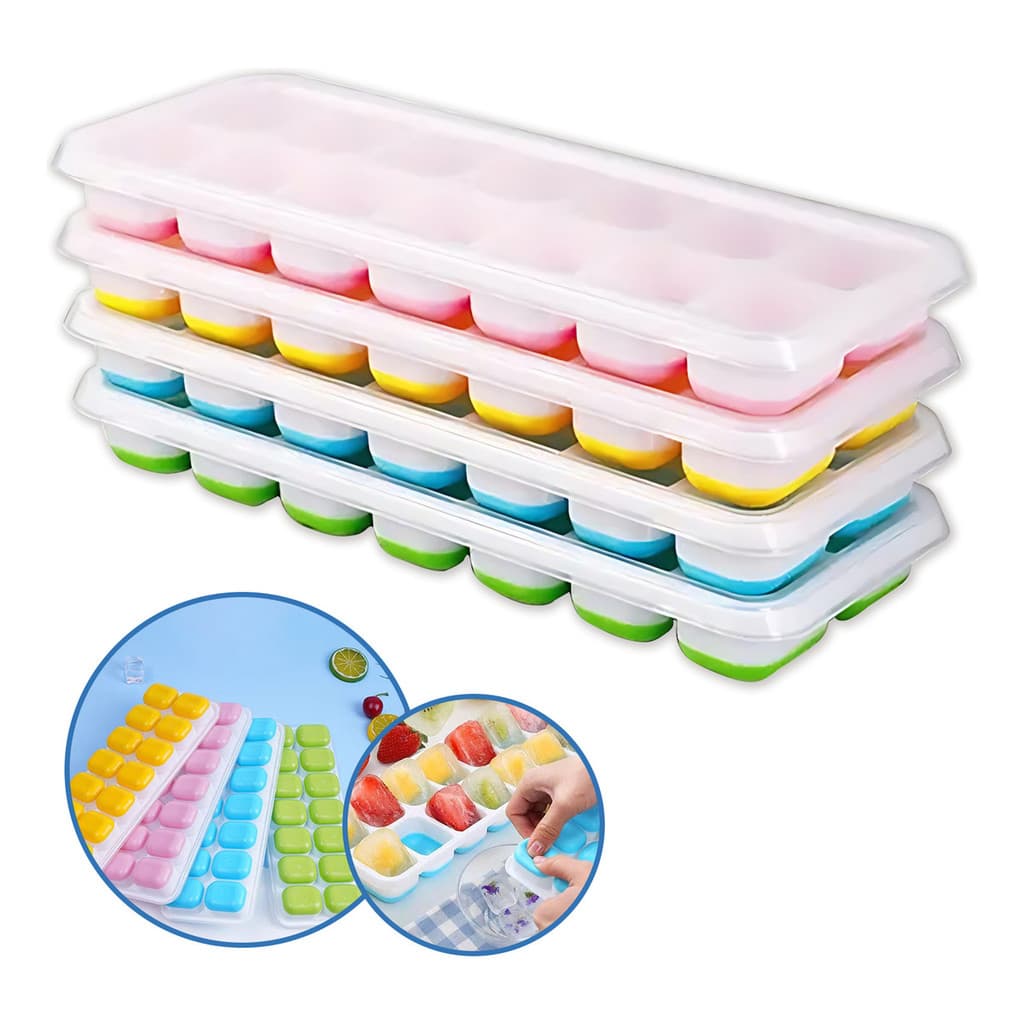 4 Formas De Gelo Cubo C Tampa Rígida Flexível Fundo Silicone