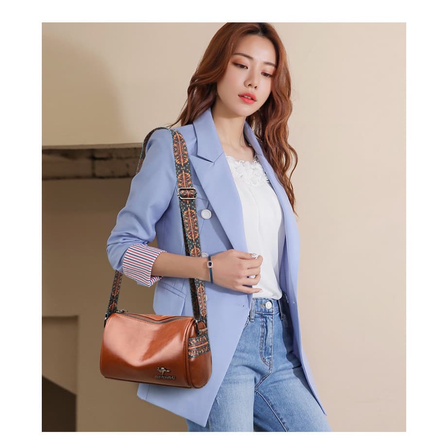 Marca de couro macio feminino saco cilíndrico feminino 2025 novo estilo travesseiro saco grande capacidade senhoras All-