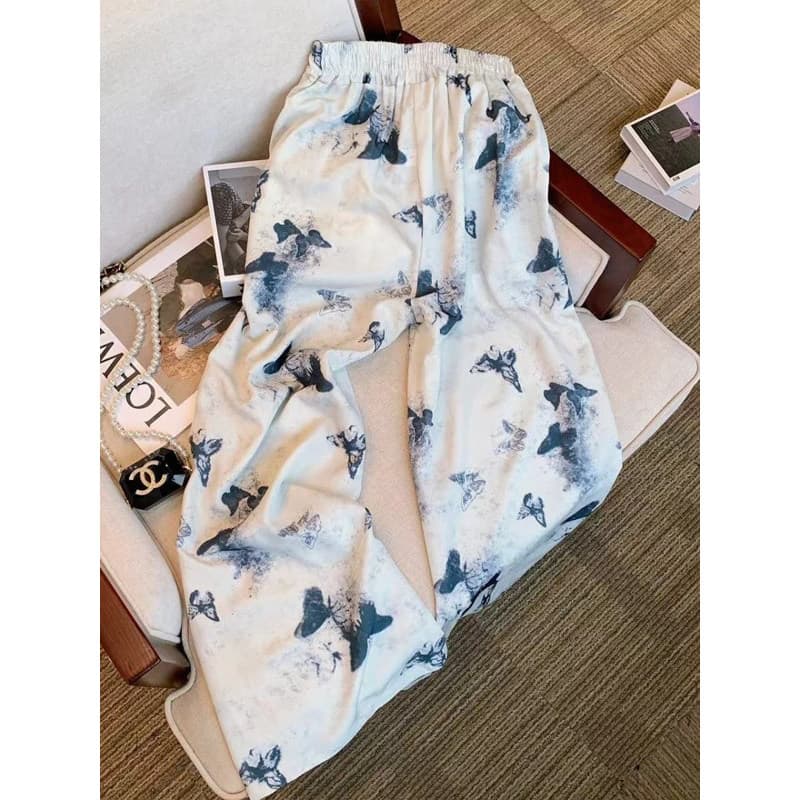 Tinta impressa calças de perna larga feminino novo estilo primavera verão estilo chinês temperamento Drape High-End calç