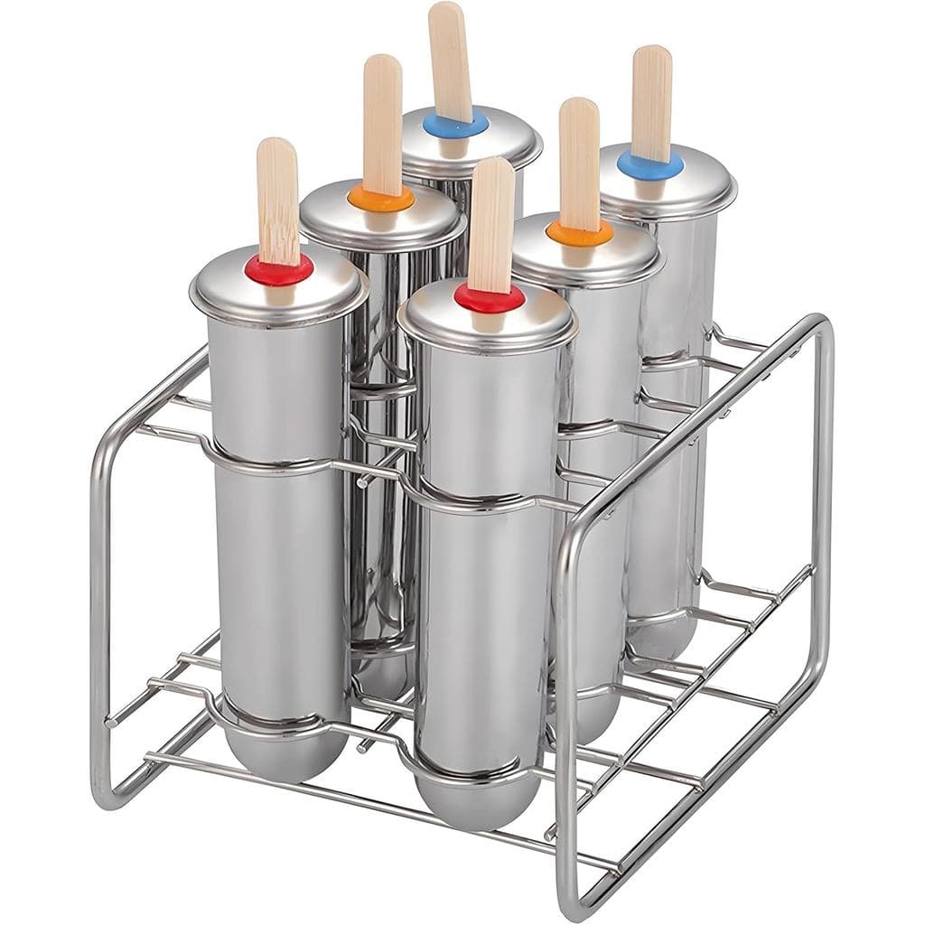 Formas de picolé de aço inoxidável, conjunto de 6 peças para fazer sorvete, formas de picolé com suporte, formas de pico