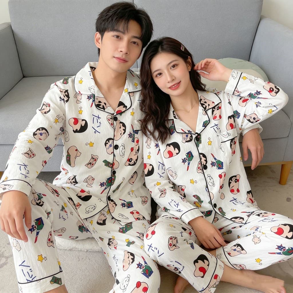 Casal pijamas de manga comprida nuvem algodão masculino Plus Size Homewear terno dos desenhos animados feminino primaver