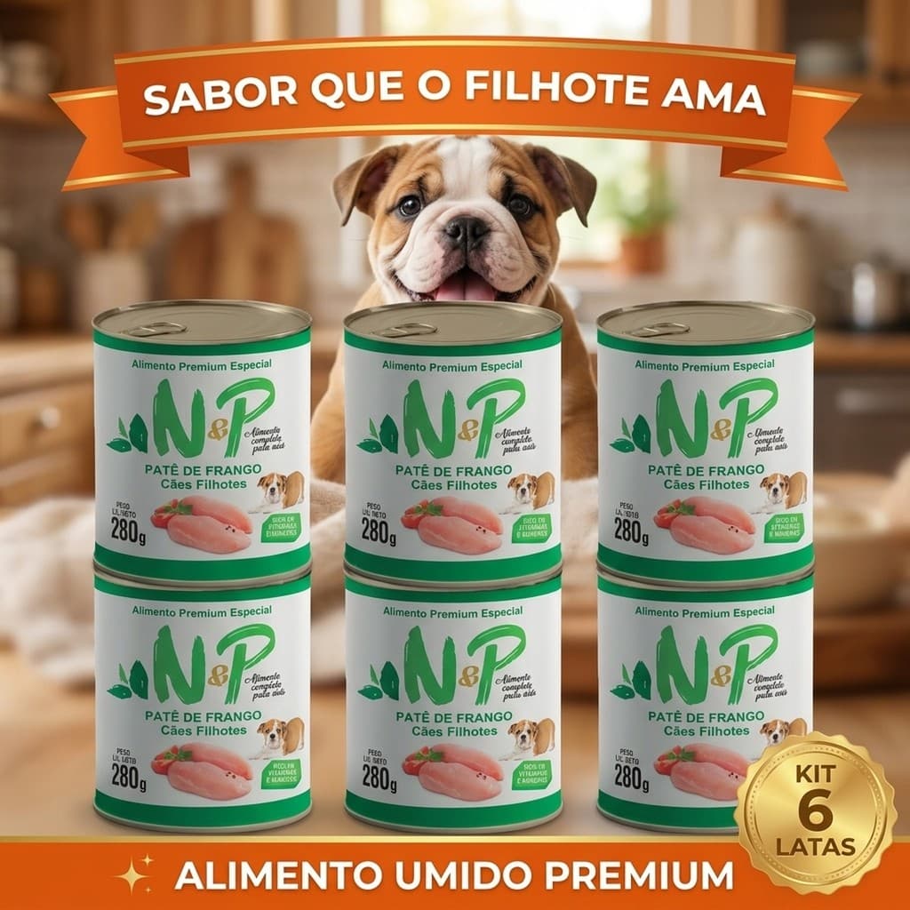 Kit 6 Ração Úmida Patê Frango N&P Cachorro Filhote Sachê Alimento Premium Cães