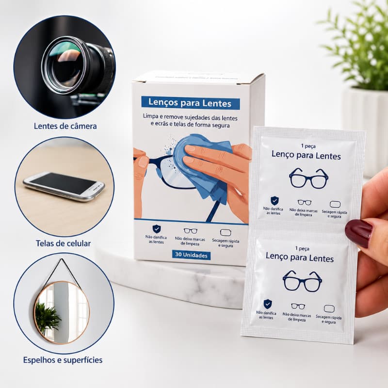 Lens Wipes C/ 100/200/300 Lenços Umedecidos Limpa Lentes Óculos Camera Telas