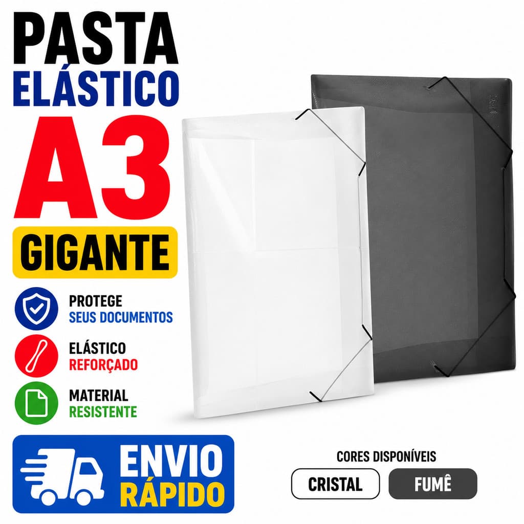Pasta A3 DAC Aba Elástica Plástica 520x365mm Documentos Desenhos Projetos Escolar Original