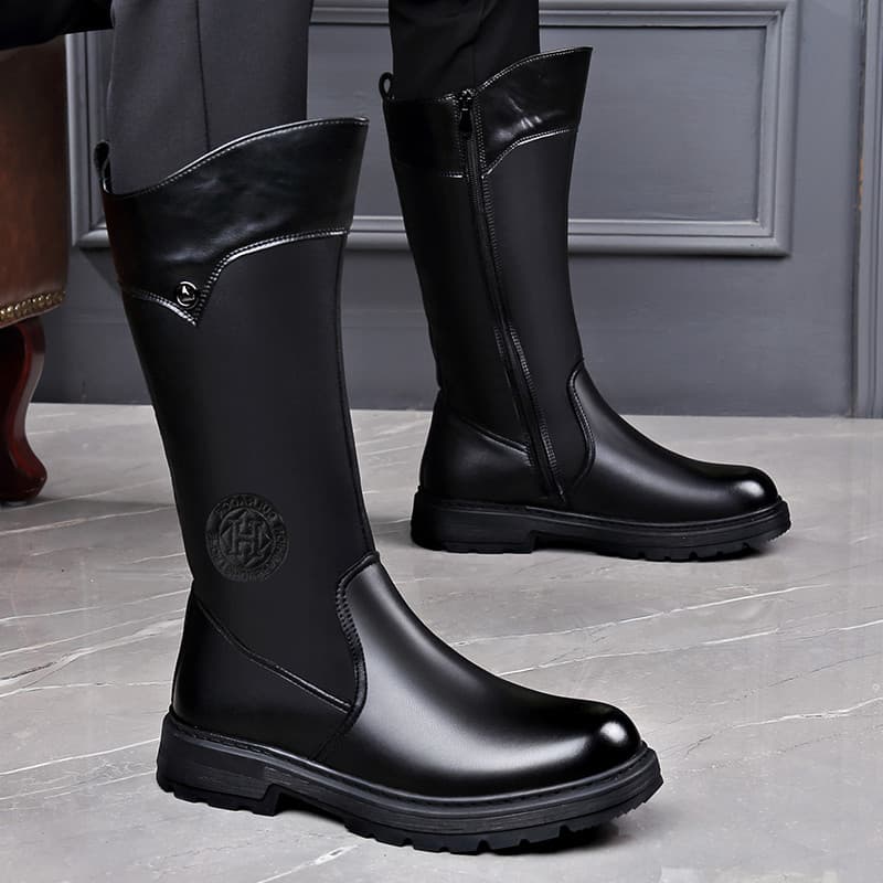 Botas Martin de couro genuíno genuíno botas de lã masculinas com zíper botas de motociclista aumentando lã quente equita
