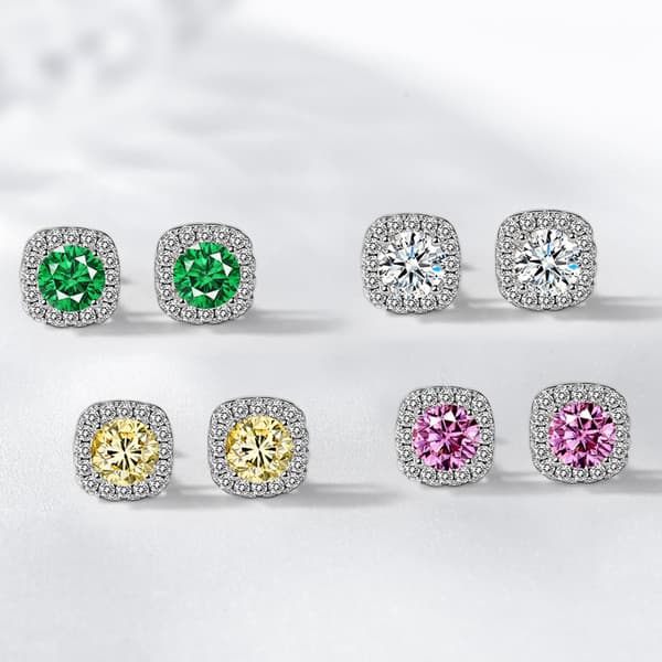 | 【cartelas de brincos feminino】 | kit brinco aço inoxidável ❅ED055 quadrado revestido Pavé conjunto 60 pontos simulação