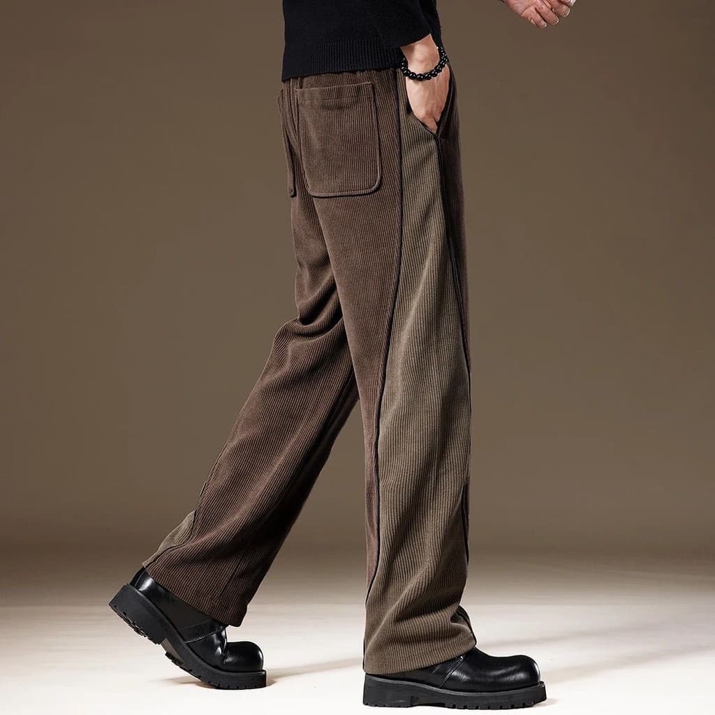 High-End americano pesado Chenille cor combinando moletom reto masculino outono veludo perna larga solta calças casuais
