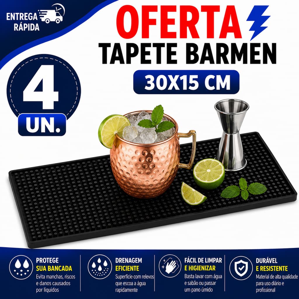 TAPETE SILICONE PARA BARMEN ESCORREDOR DE LOUÇA BANCADA E DRINKS