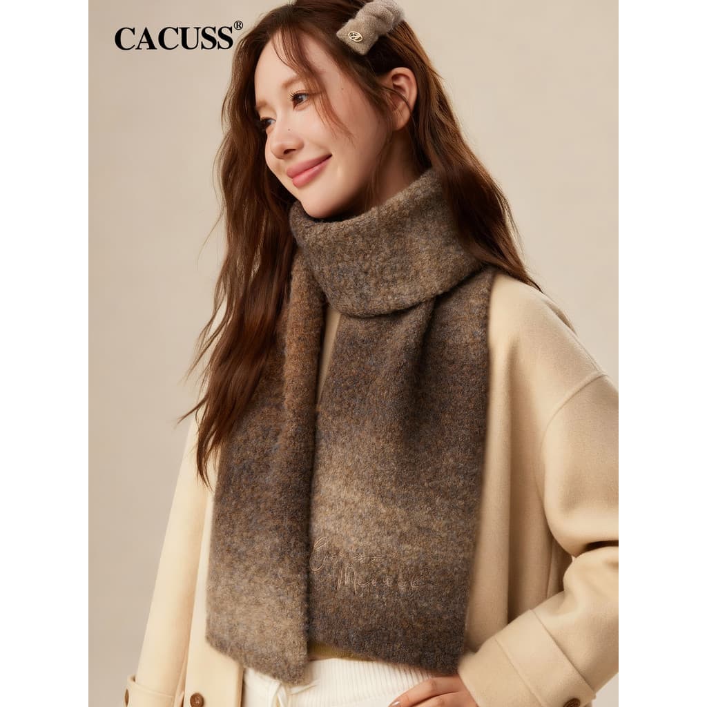 CACUSS círculo fio gradiente cachecol feminino inverno engrossado lã quente babador moda versão coreana malha pescoço ap