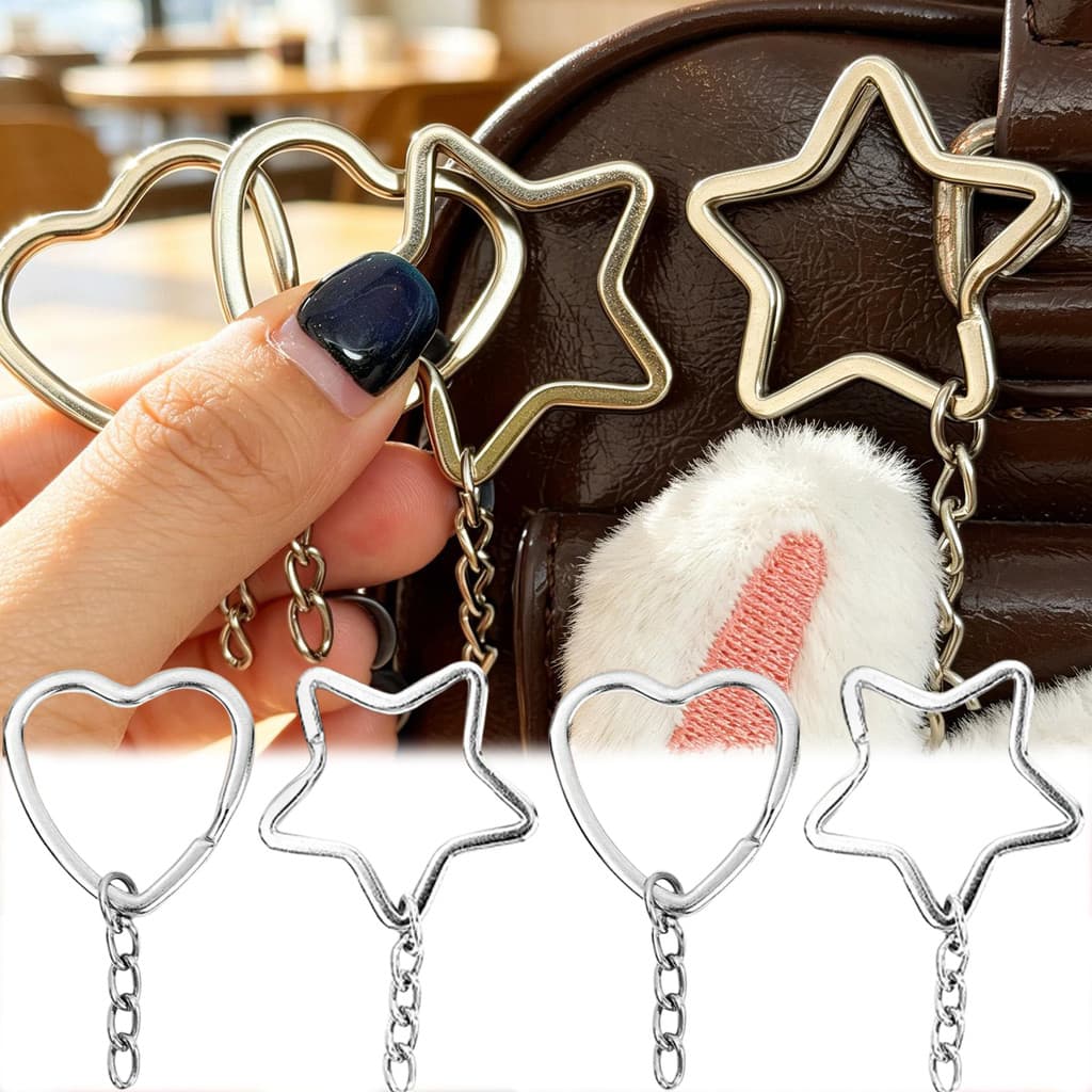 Liga Amor Coração Estrela Chaveiro Com Corrente De Metal Fino-Simples Bonito Pingente-Saco Diário Pendurado Decoração Pe