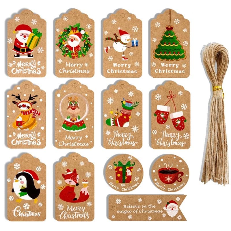 50Pcs/Conjunto Feliz Natal Etiquetas De Papel Kraft De Embrulho Feito À Mão Papai Noel Pendurado Ornamentos Decoração De