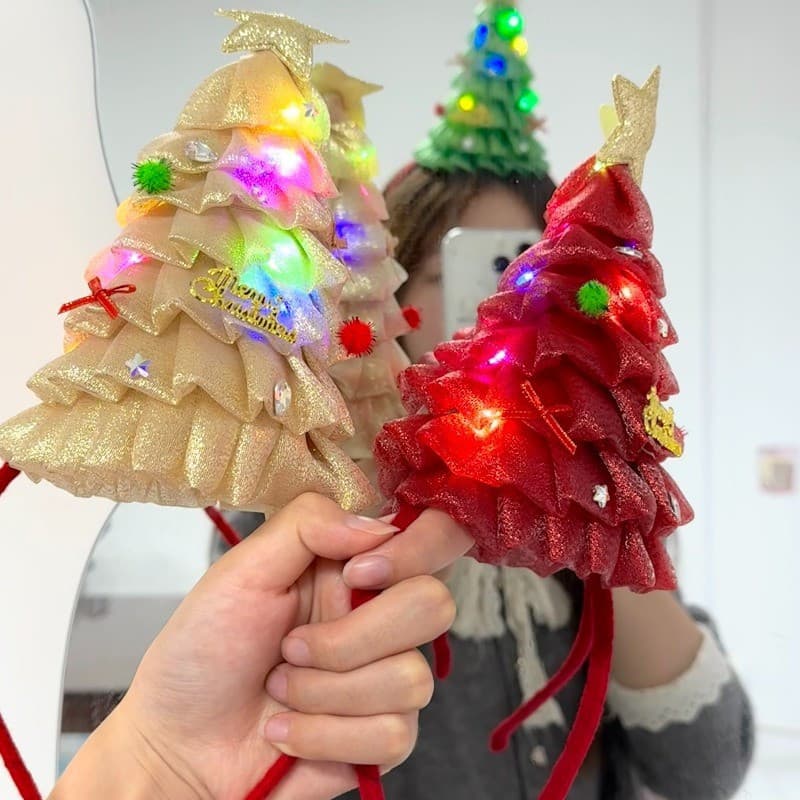 Tiara De Árvore De Natal Com Luzes , Argola De Cabelo Piscante De LED Para Festa De Fim De Ano