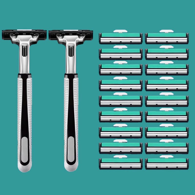 Navalha Manual à moda antiga, lâmina de dupla camada de aço inoxidável, barbeador portátil para viagens de negócios masc