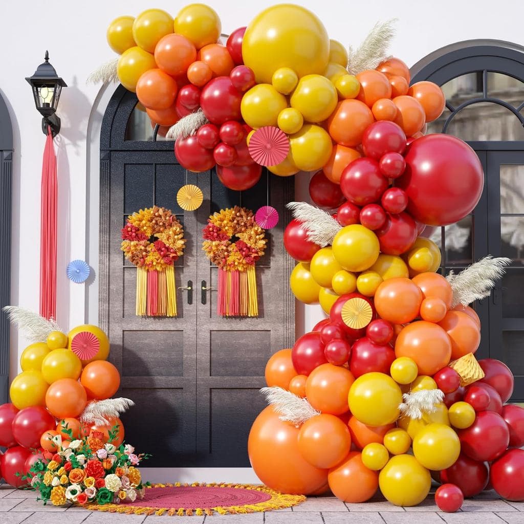 Kit de Arco de Balões Vermelho, Amarelo e Laranja, Arco de Balões de Bombeiro, Balões de Látex Vermelho, Amarelo e Laran