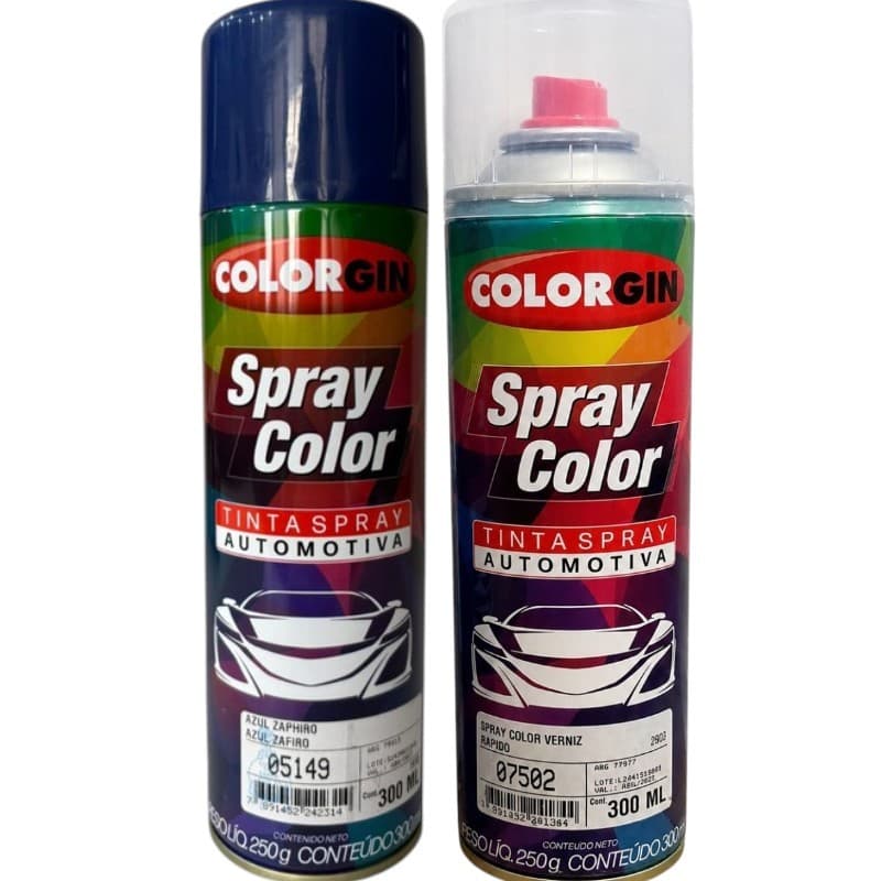 KIT TINTA AUTOMOTIVA COLORGIN AZUL ZAPHIRO + VERNIZ RAPIDO 300ML