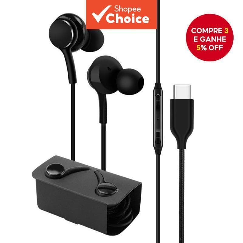 Fones de Ouvido Tipo-C, Fones Intra-Auriculares com Fio, Chamadas em HD, Confortáveis, Compatíveis com Vários