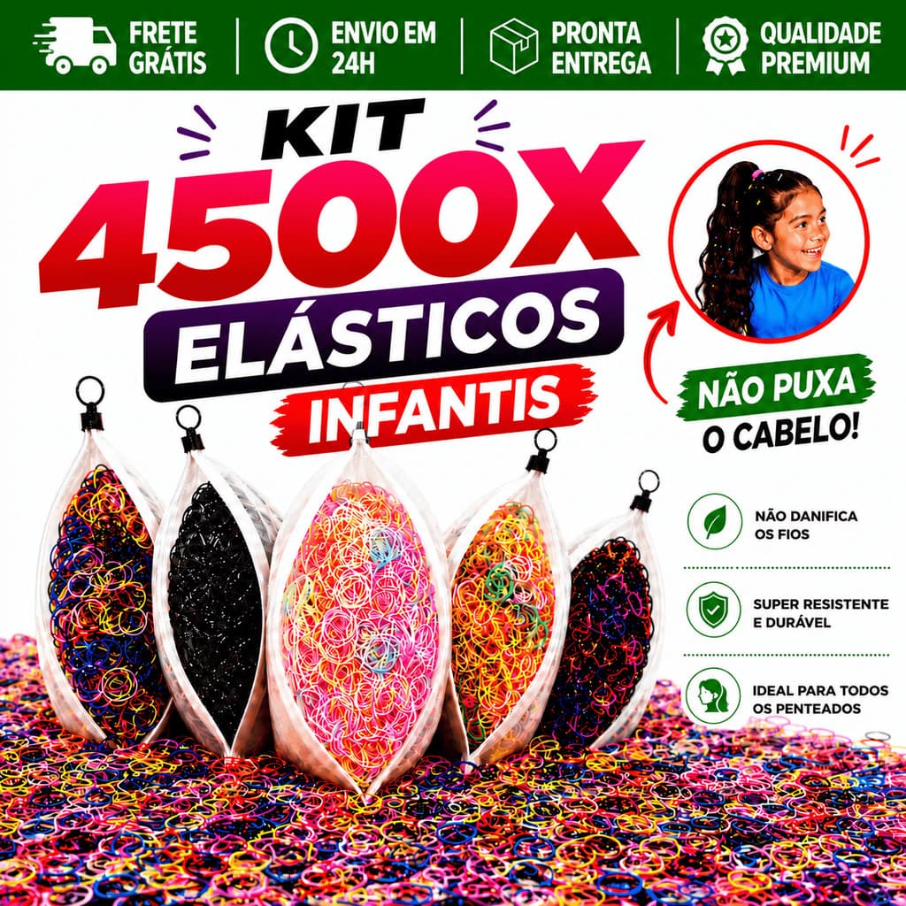 Kit 4500 Unidades Elástico de Cabelo Infantil Feminino Multicolorido com Necessaire Pronta Entrega