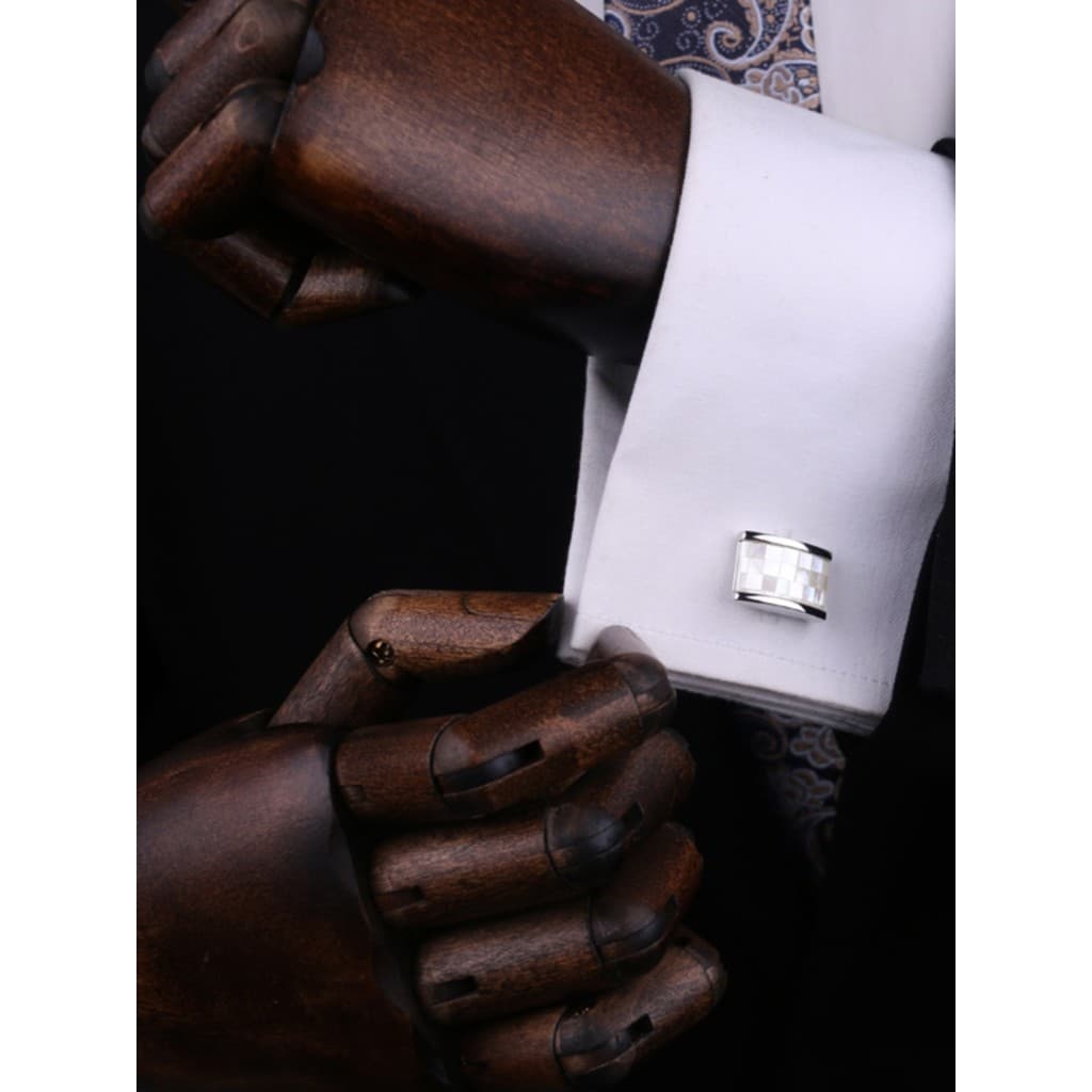 Caça cor de aço branco mar profundo concha padrão abotoaduras francesas masculino Formal manguito decorativo abotoaduras