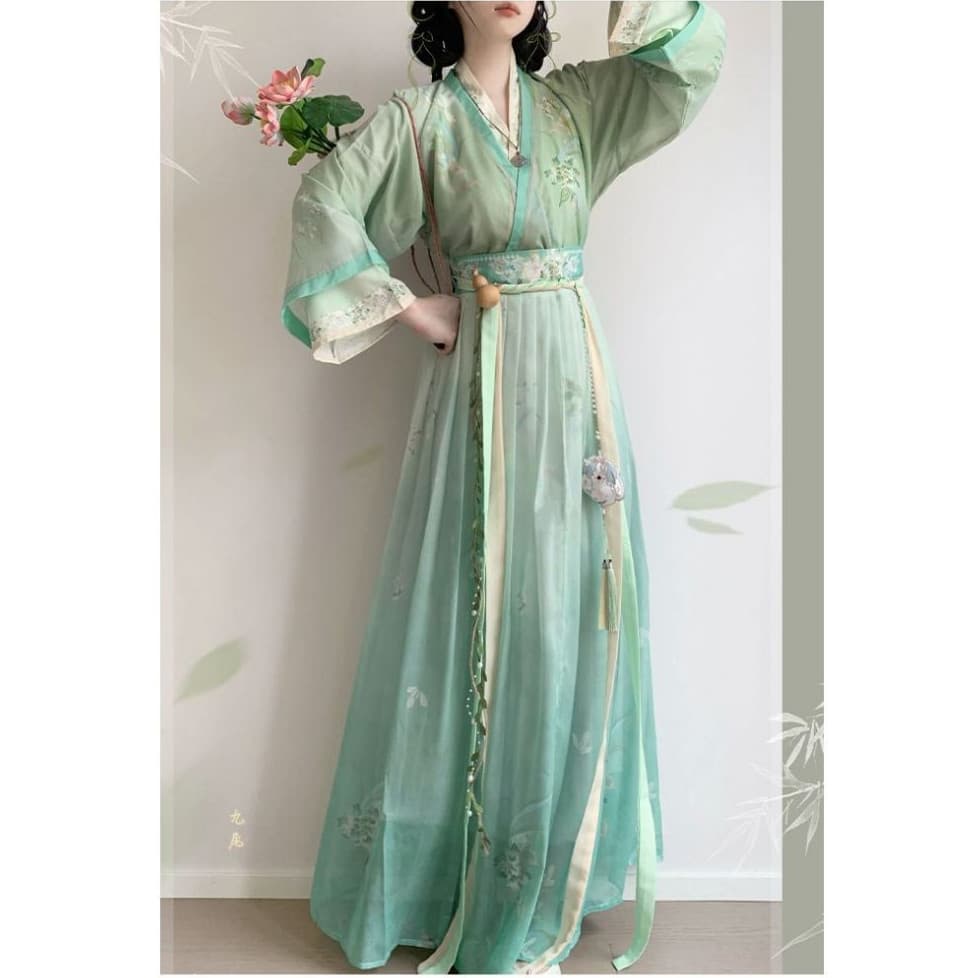 Vestido Tradicional Chinês Hanfu Verde Longo para Festa e Cosplay