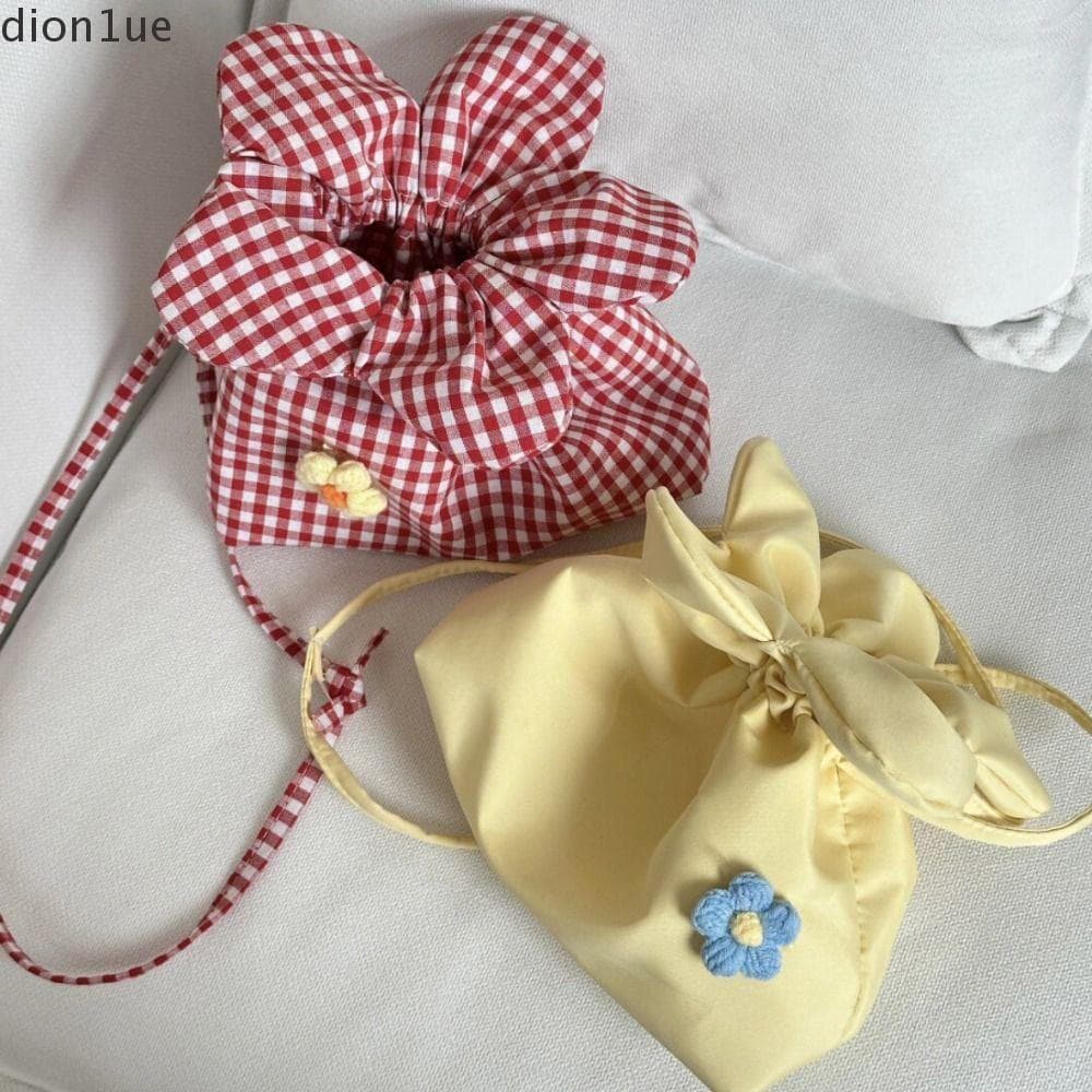 DION1UE Bolsa Xadrez Com Cordão , De Flores Estampa Fofa Pequena Crossbody De Tecido De Grande Capacidade