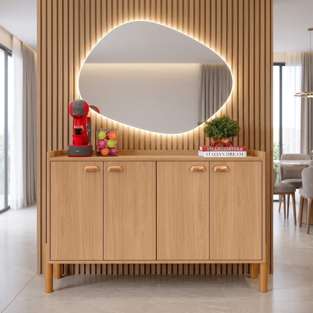 Buffet Aparador Moderno Chicago Detroit para Sala de Jantar Cozinha com 3 / 4 Portas, Prateleiras Internas e Organizador