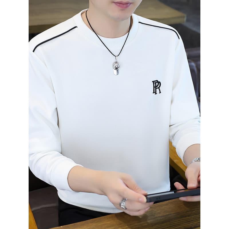 Simples estilo esportivo moletom masculino primavera outono novo estilo em torno do pescoço de manga comprida camiseta m