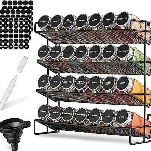 Prateleira de cozinha preta de quatro camadas montada na parede perfurada tempero rack armário garrafa de especiarias or