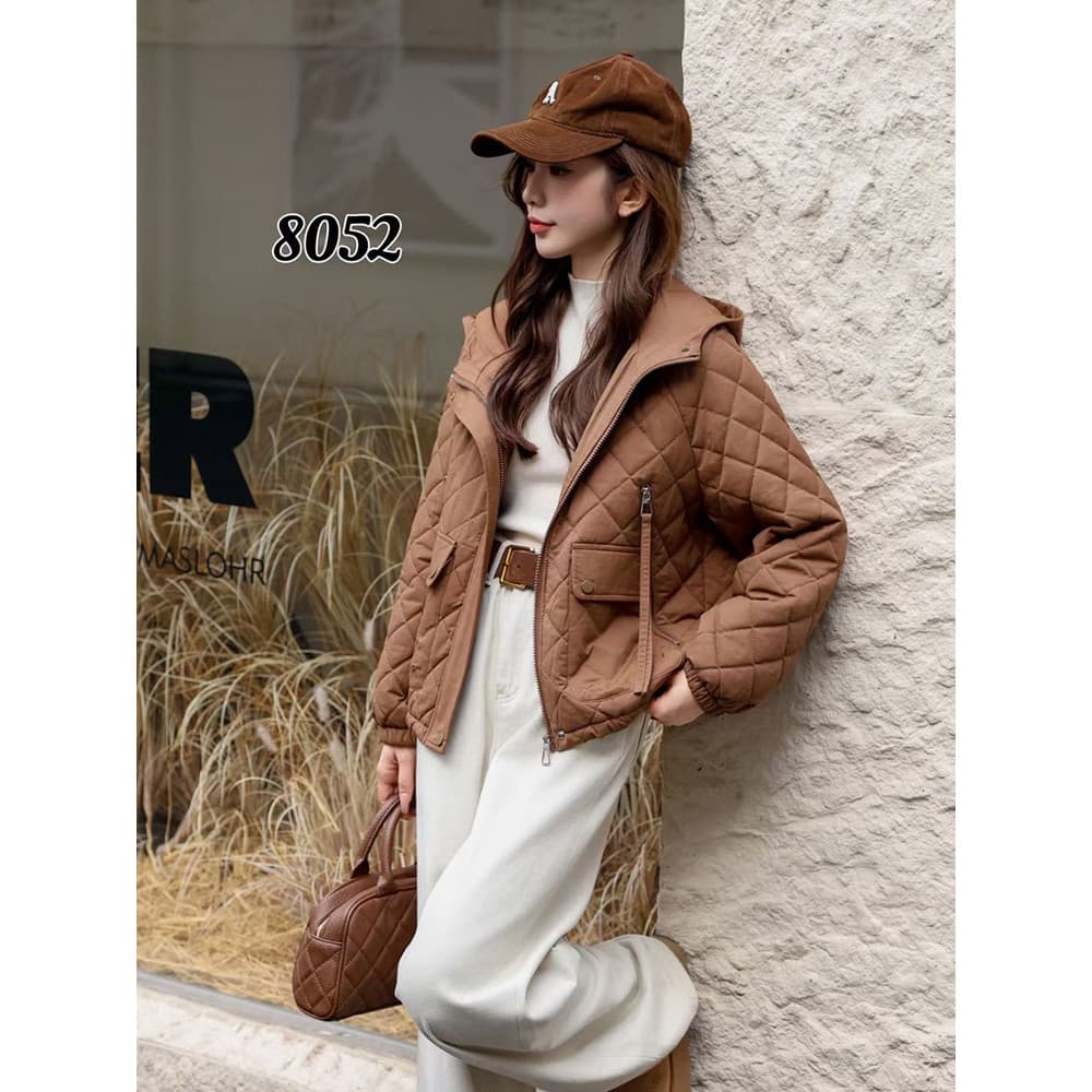 2024 Inverno Novo Estilo Jaqueta Acolchoada de Algodão Jaqueta Acolchoada de Algodão Estilo Curto Moda Com Capuz Outono