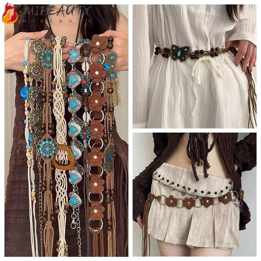 MIBEAUTY Corrente De Cintura , Cinto Boêmio Vintage Com Borla Borboleta , Decoração De Vestido Y2K De Flor Da Moda
