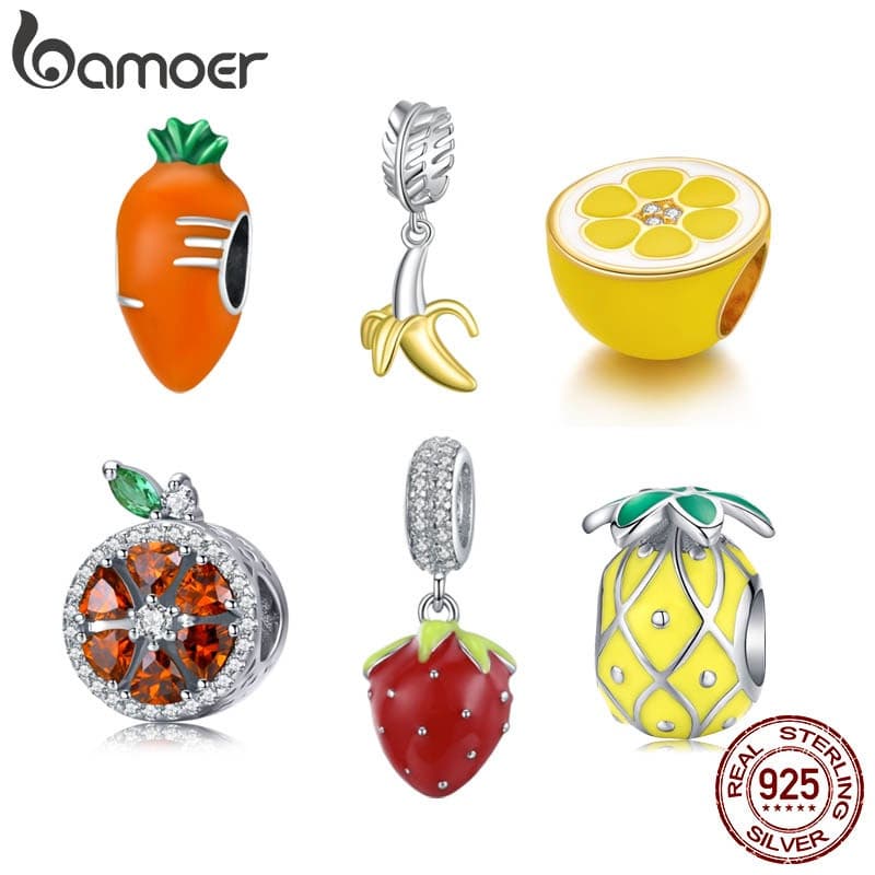 Bamoer Encanta Série de Frutas e Vegetais em Prata 925 para Colar e Pulseira DIY NG8G
