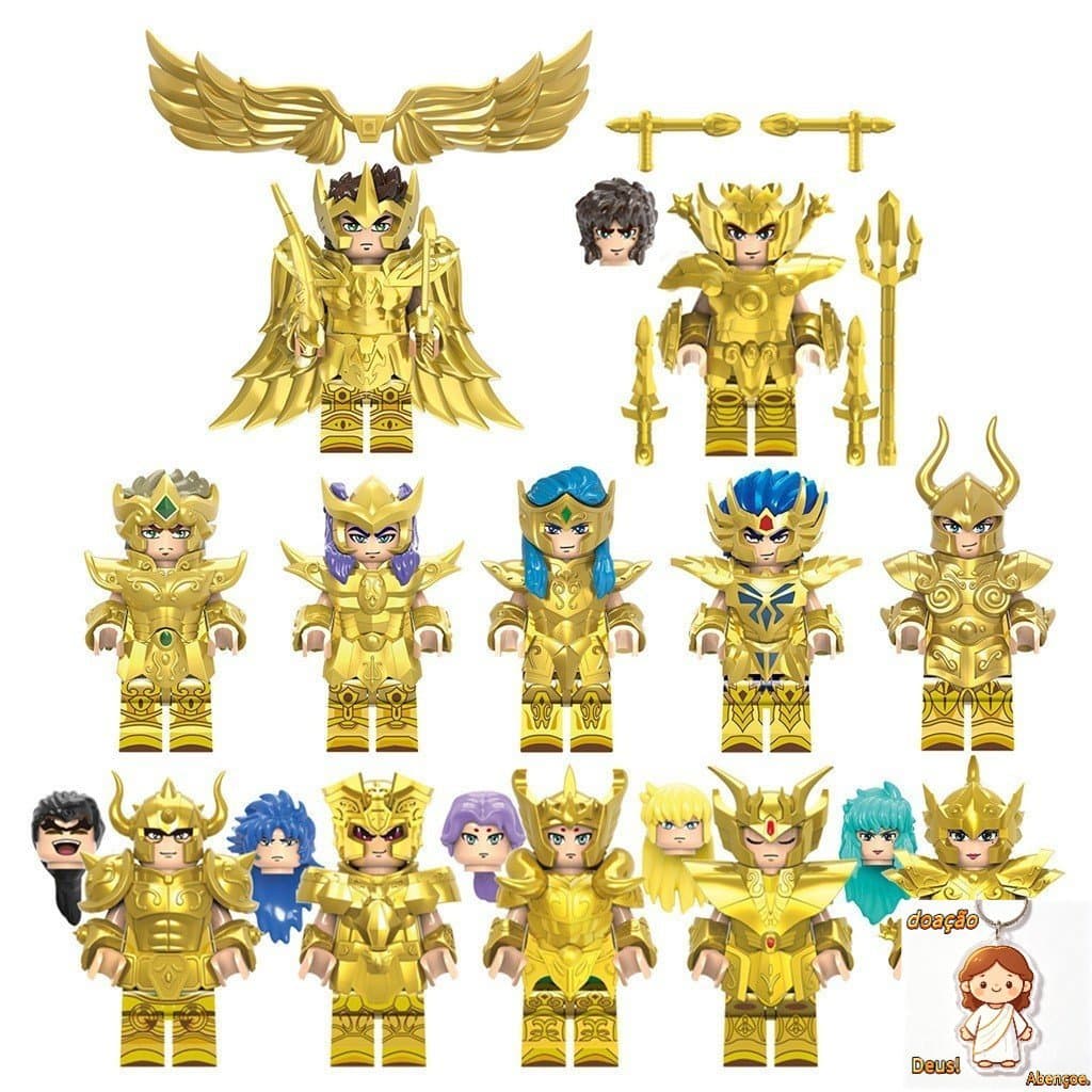 Kit 6 Figura Blocos De Montar Cavaleiros Do Zodiaco Bonecos Cavaleiros De Ouro Action Figure