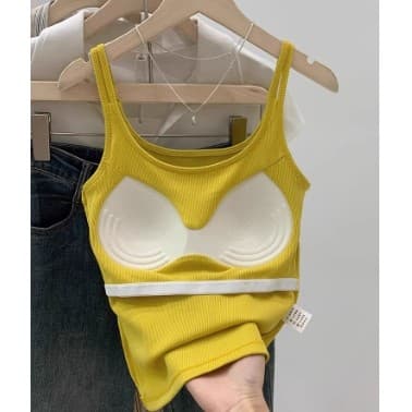 Seaside dopamina Amarelo com Almofada no Peito Camisola Desgaste Exterior Lindo Sutiã Traseiro Integrado Hot Girl Top Bo