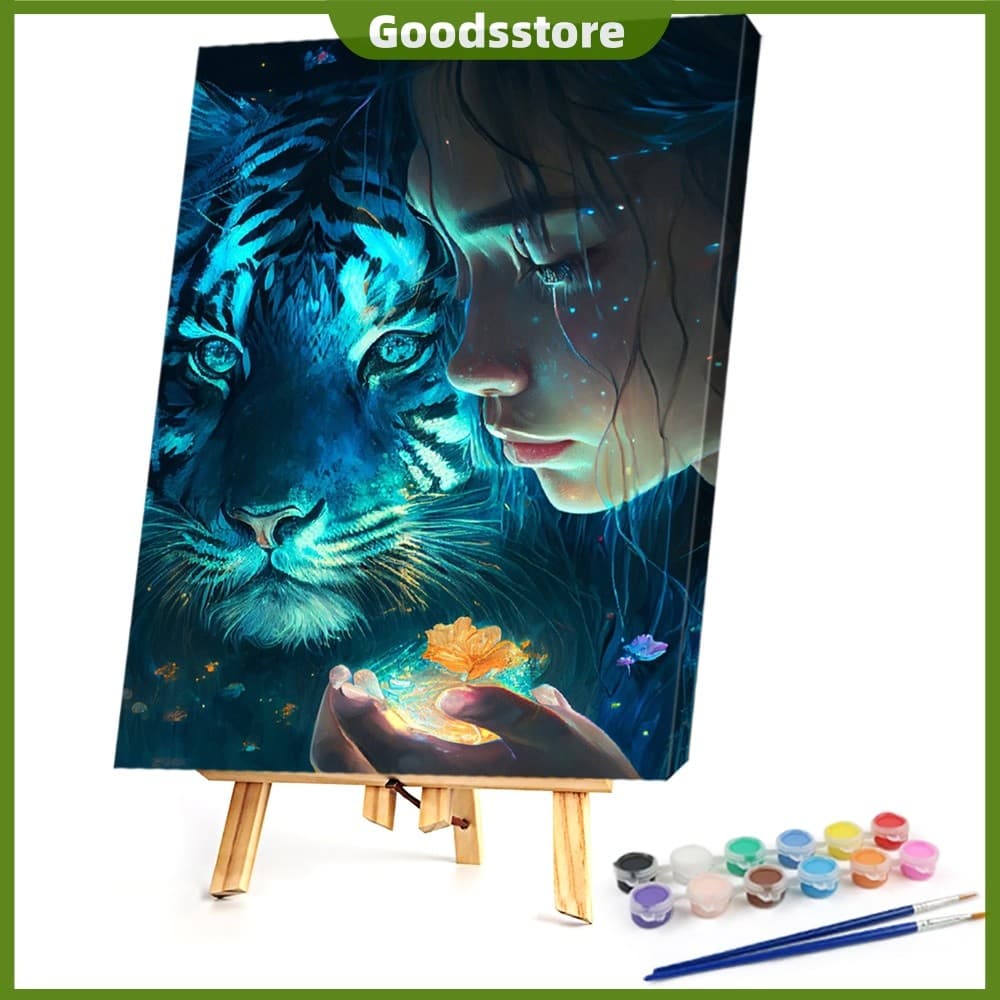 DIY Tigre E Menina Pintura A Óleo Em Tela Número 15.75x21.65 Polegadas Sem Moldura [Goodsstore.br]